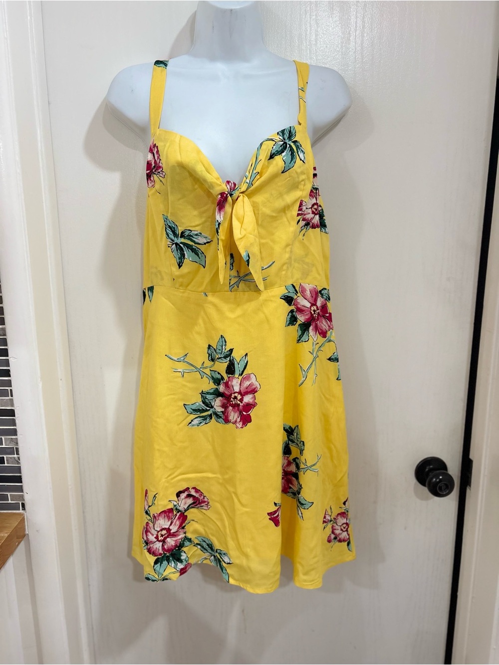 Socialite Yellow Floral Tie-Front Slip Dress with Pink & Green Accents